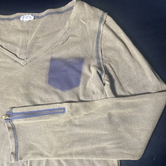 POL Distressed Brown Zip sleeves Distressed Frayed spray paint Women's Med. - Picture 3 of 7